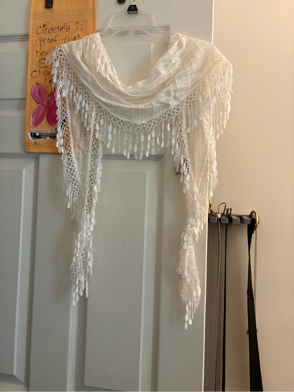 Chico's Ivory Lace Fringe Shawl Scarf